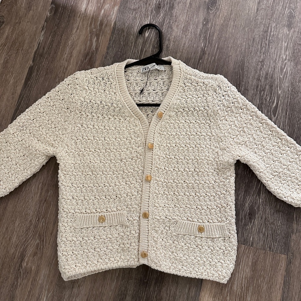 Zara Beige Open-Knit Sweater